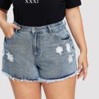 Shein Plus Faded Wash Raw Hem Denim Shorts
