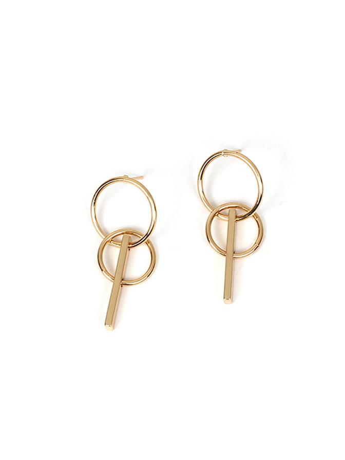 Shein Double Ring & Bar Design Drop Earrings