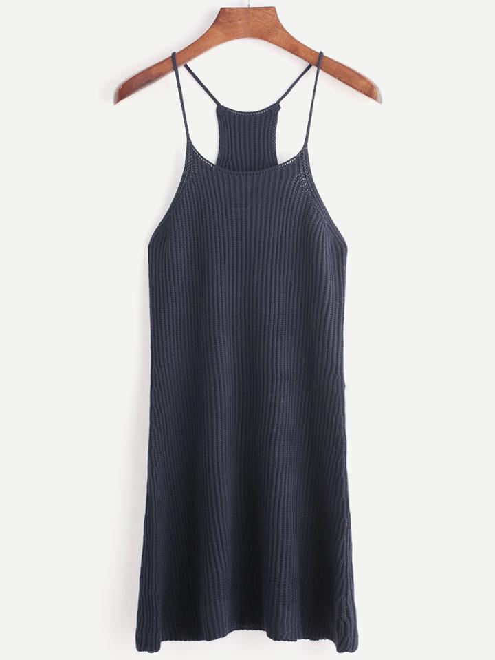 Shein Navy Ribbed Knit Racerback Cami Top