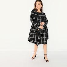 Shein Plus Curved Hem Fit & Flare Grid Dress