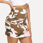Shein Zip Front Camouflage Print Bodycon Skirt