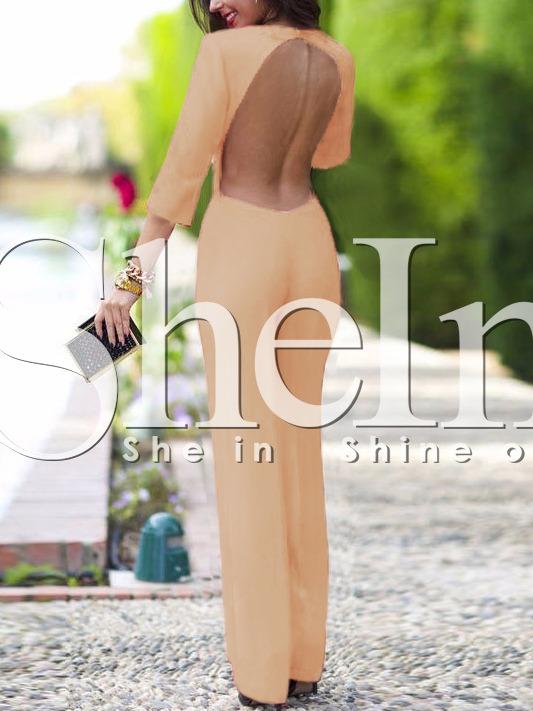 Shein Nude Crew Neck Backless Jumpsuit