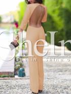 Shein Nude Crew Neck Backless Jumpsuit