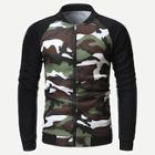 Shein Men Contrast Raglan Sleeve Camouflage Print Zip Up Sweatshirt