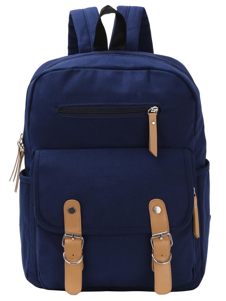 Shein Double Buckle Canvas Backpack - Blue