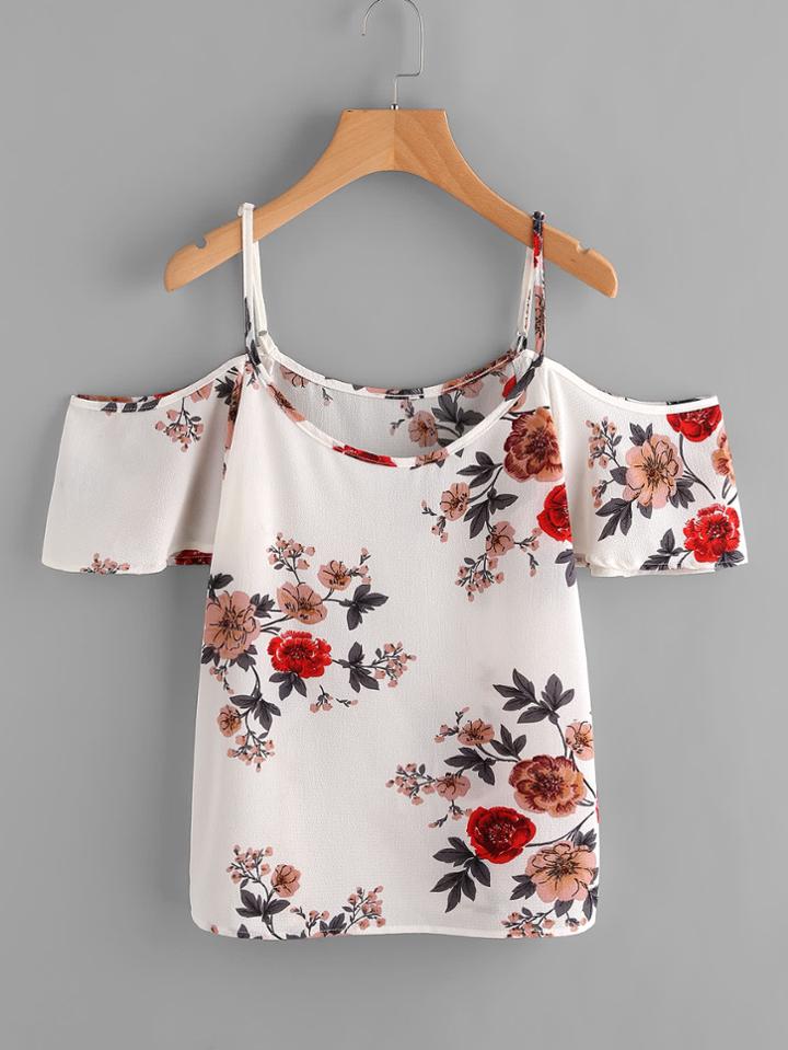 Shein Random Florals Cold Shoulder Top