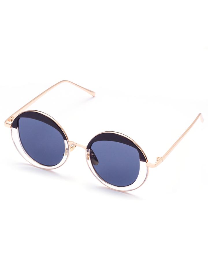 Shein Black And Gold Frame Round Design Sunglasses