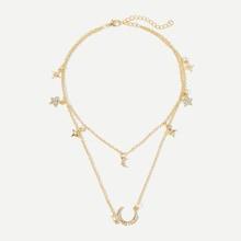 Shein Rhinestone Star Charm Layered Chain Necklace