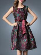 Shein Multicolor Tie-waist Jacquard A-line Dress