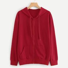 Shein Drawstring Detail Solid Hooded Jacket
