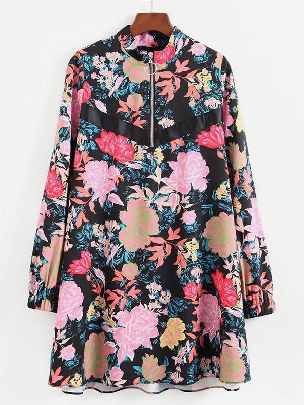 Shein Zipper Up Calico Print Dress