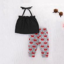Shein Girls Halter Top With Lip Print Pants