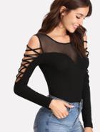 Shein Mesh Sweetheart Crisscross Sleeve T-shirt