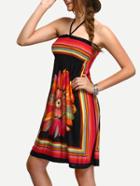 Shein Red Halter Flower Print Beach Dress