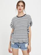 Shein Frill Trim Striped Dolman T-shirt