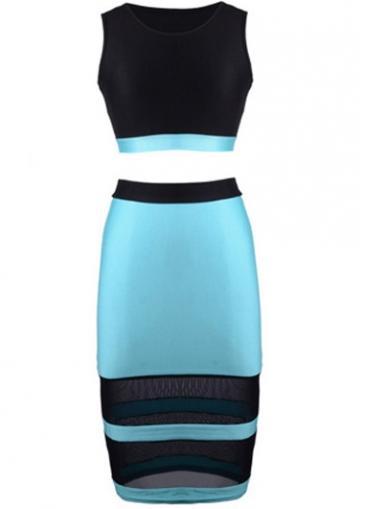 Rosewe Chic Sleeveless Round Neck Two Pieces Dress For Woman