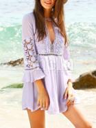 Shein Purple Crochet Bell Sleeve Beach Dress
