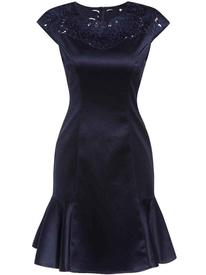 Shein Navy Round Neck Cap Sleeve Hollow Ruffle Dress