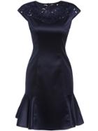 Shein Navy Round Neck Cap Sleeve Hollow Ruffle Dress