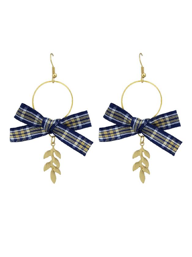 Shein Navyblue Cloth Drop Earrings With Leaf Charms For Women