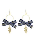 Shein Navyblue Cloth Drop Earrings With Leaf Charms For Women