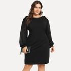 Shein Plus Deep-v Back Chiffon Contrast Sleeve Dress
