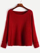Shein Red Ribbed Knit Drop Shoulder Sweater