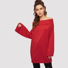 Shein Solid Fold Over Bardot Tee