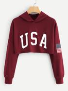 Shein Usa Flag Print Crop Hoodie