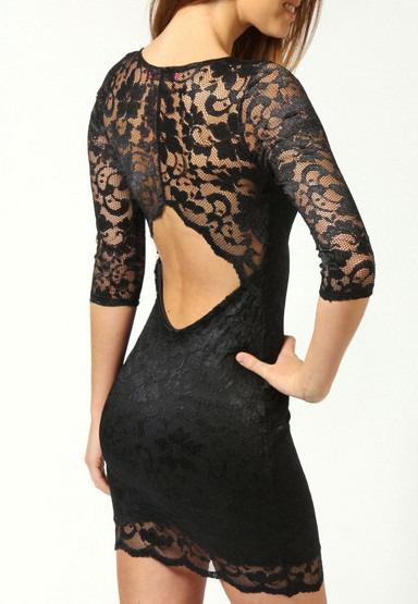 Shein Black Half Sleeve Cut Out Lace Dress
