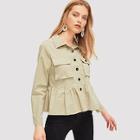 Shein Flap Pocket Buttoned Peplum Jacket