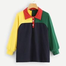 Shein Plus Button Half Placket Colorblock Sweatshirt