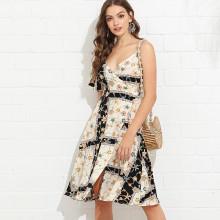 Shein Mixed Print Wrap Cami Dress