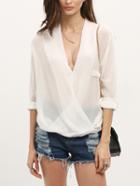 Shein V Cut Dip Hem Wrap Blouse