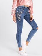 Shein Botanical Embroidery Ripped Knee Jeans