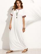 Shein Beige Colorful Stripe Trim Short Sleeve Maxi Dress