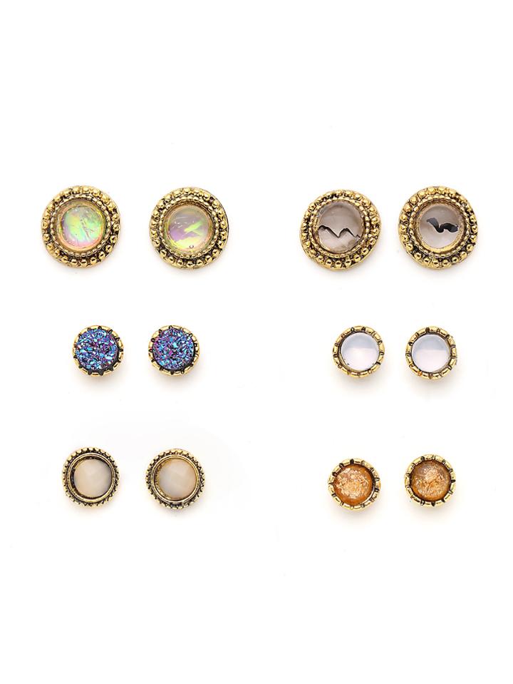 Shein Gemstone Round Shaped Stud Earring Set