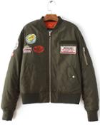 Shein Army Green Zipper Pocket Patch Padded Jacket