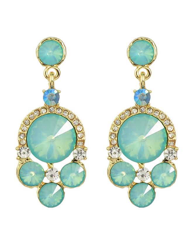 Shein Green Rhinestone Geometric Drop Earrings