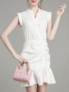 Shein White V Neck Wraparound Frill Dress