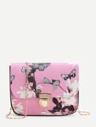 Shein Pink Floral Print Chain Bag
