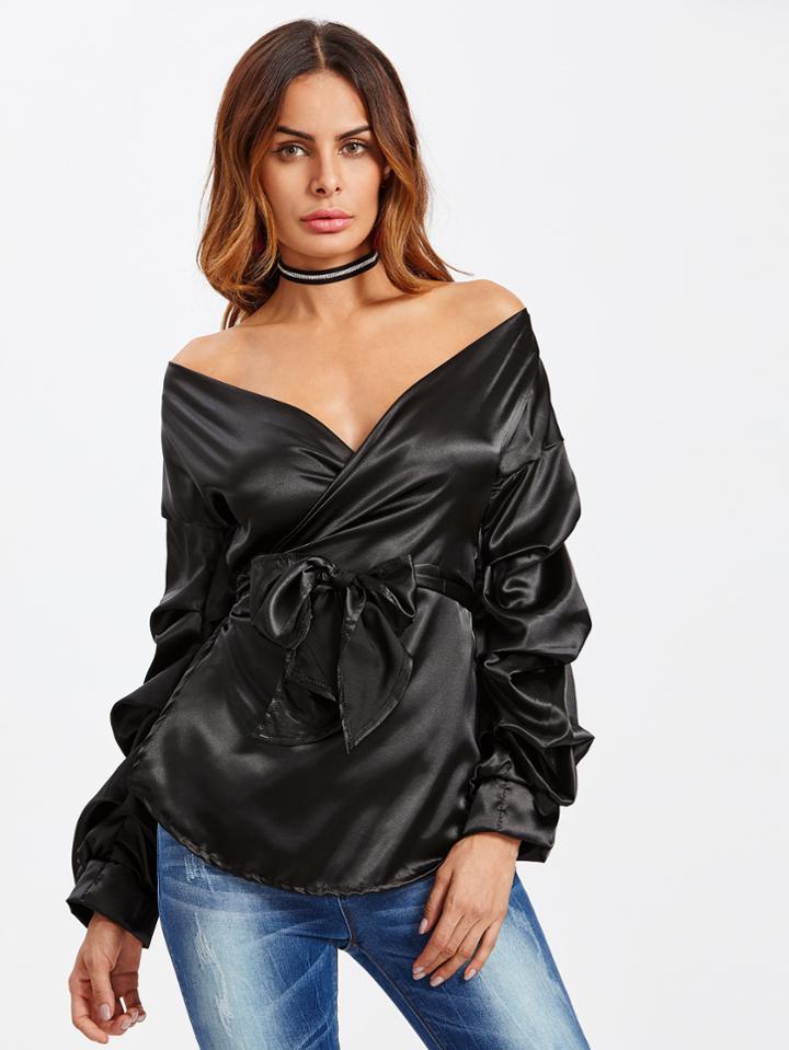 Shein Off Shoulder Wrap Top With Belt