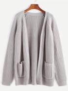 Shein Grey Ribbed Knit Raglan Sleeve Pocket Front Sweater Coat