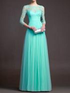 Shein Turquoise Sheer Lace Pleated Infinity Maxi Dress