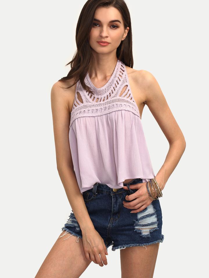 Shein Purple Sleeveless Hollow Backless Blouse