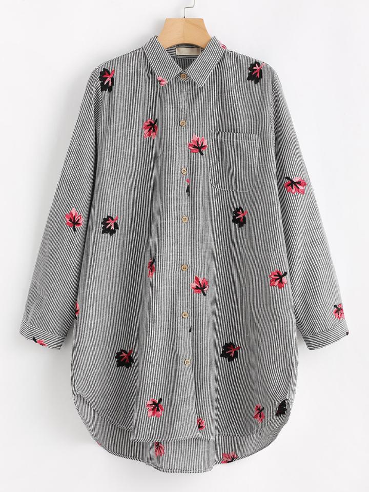 Shein Striped Dolphin Hem Shirt Dress