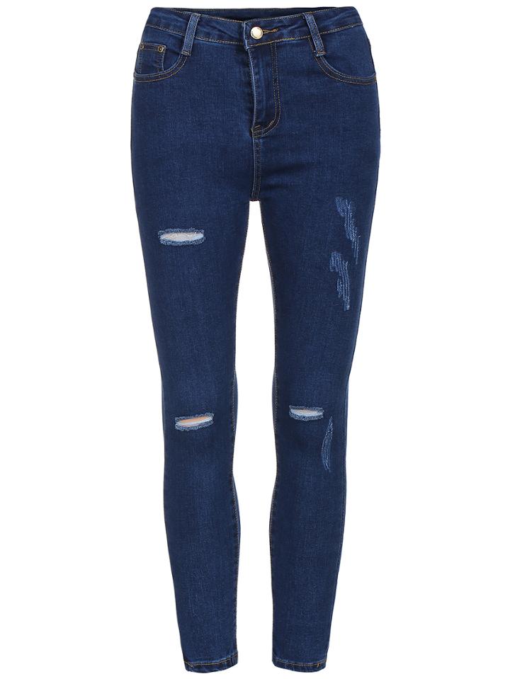 Shein Blue Ripped Scratch Denim Pant