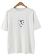 Shein White Question Mark Inverted Triangle Print T-shirt