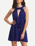 Shein Blue Cut Out Romper With Drawstring