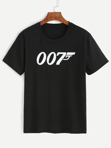 Shein Black Numbers Print T-shirt